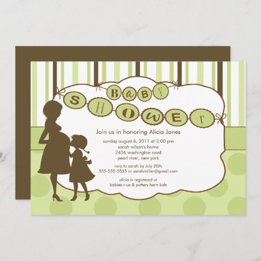 Silhouette-Mama-Baby-Duschen-Geschlechts-neutrales Einladung (Vorne/Hinten)