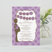 Silhouette Mama Babydusche Lila Brown Einladung (Stehend Vorderseite)