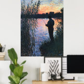 Silhouette Man Fischen bei Sonnenuntergang - Impre Poster (Heimbüro)