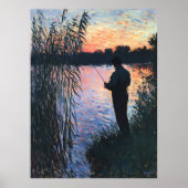 Silhouette Man Fischen bei Sonnenuntergang - Impre Poster (Vorne)