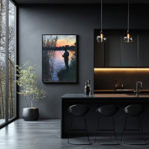 Silhouette Man Fischen bei Sonnenuntergang - Impre