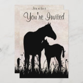 Silhouette Mare and Foal Horse Baby Dusche Einladung (Vorne/Hinten)