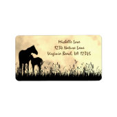 Silhouette Mare and Foal in a Field Horse Address Adressaufkleber (Vorne)