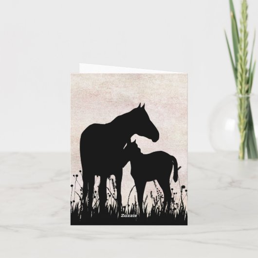 Silhouette Mare and Foal in Field Horse Dankeskarte (Rückseite)