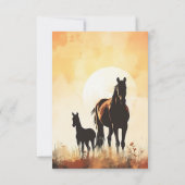 Silhouette Mare and Foal Sunset Horse Baby Dusche Dankeskarte (Rückseite)