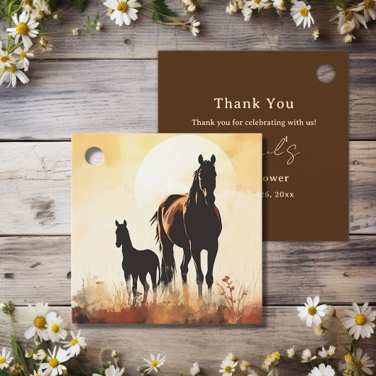 Silhouette Mare and Foal Sunset Horse Baby Dusche Geschenkanhänger