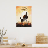 Silhouette Mare and Foal Sunset Horse Baby Dusche Poster (Küche)