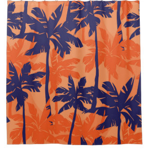 Silhouette mit blauer Palme, orangefarbener Hinter Duschvorhang