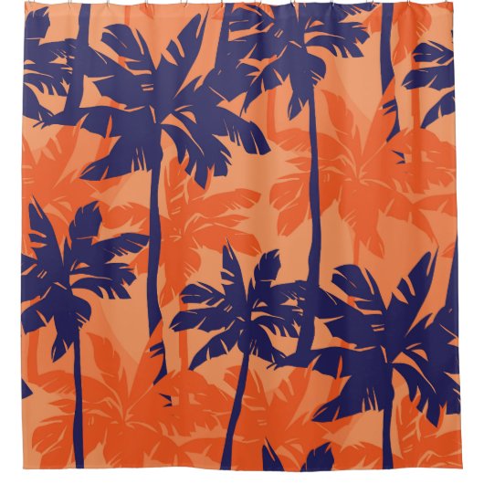 Silhouette mit blauer Palme, orangefarbener Hinter Duschvorhang (Vorderseite)