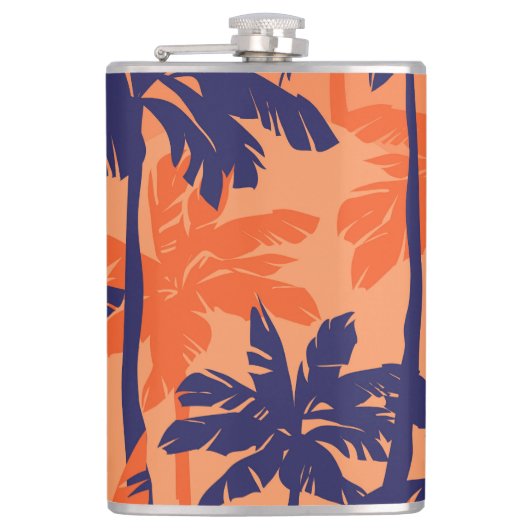 Silhouette mit blauer Palme, orangefarbener Hinter Flachmann (Vorderseite)