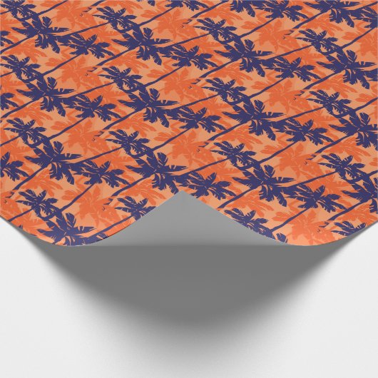 Silhouette mit blauer Palme, orangefarbener Hinter Geschenkpapier (Ecke)
