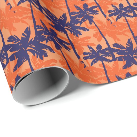 Silhouette mit blauer Palme, orangefarbener Hinter Geschenkpapier (Rolleneckpunkt)