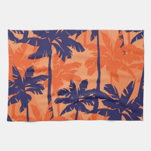 Silhouette mit blauer Palme, orangefarbener Hinter Geschirrtuch