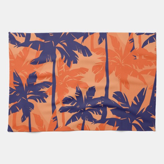 Silhouette mit blauer Palme, orangefarbener Hinter Geschirrtuch (Horizontal)