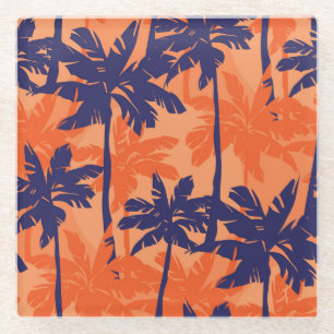 Silhouette mit blauer Palme, orangefarbener Hinter Glasuntersetzer