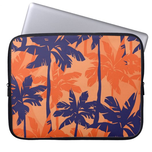 Silhouette mit blauer Palme, orangefarbener Hinter Laptopschutzhülle (Vorderseite)