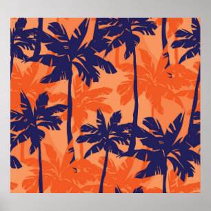 Silhouette mit blauer Palme, orangefarbener Hinter Poster