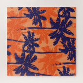 Silhouette mit blauer Palme, orangefarbener Hinter Puzzle (Horizontal)