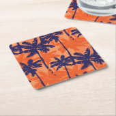 Silhouette mit blauer Palme, orangefarbener Hinter Rechteckiger Pappuntersetzer (angewinkelt)