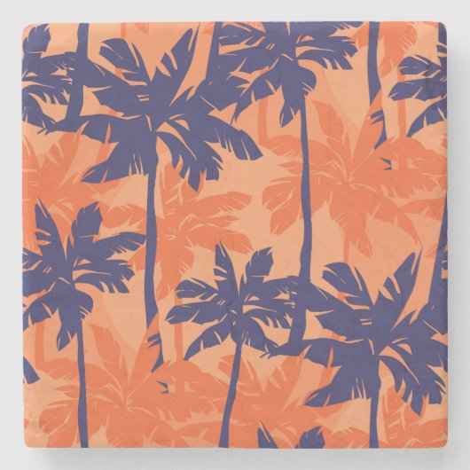 Silhouette mit blauer Palme, orangefarbener Hinter Steinuntersetzer (Vorderseite)