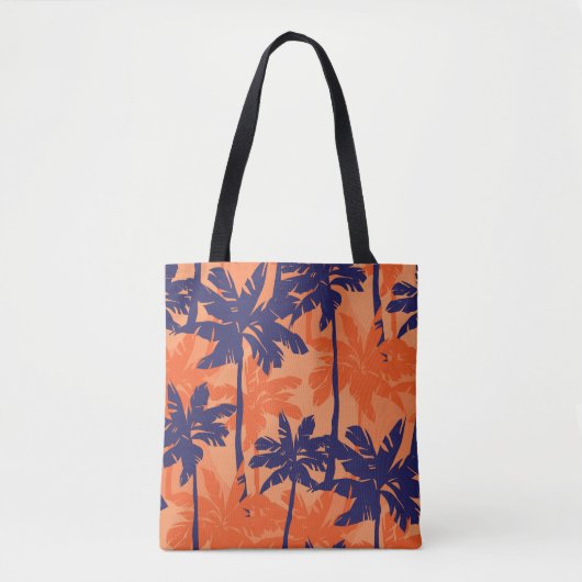 Silhouette mit blauer Palme, orangefarbener Hinter Tasche (Vorderseite)