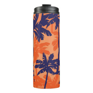 Silhouette mit blauer Palme, orangefarbener Hinter Thermosbecher
