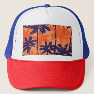 Silhouette mit blauer Palme, orangefarbener Hinter Truckerkappe