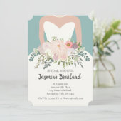 Silhouette mit Blumenstrauß-Brautparty Einladung (Stehend Vorderseite)