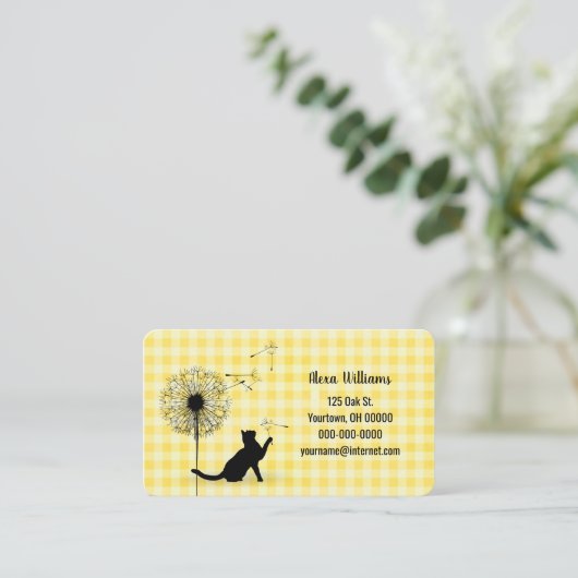 Silhouette mit Dandelion auf Gingham Visitenkarte (Stehend Vorderseite)