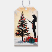 Silhouette mit dekoriertem Weihnachtsbaum Geschenkanhänger (Vorderseite)