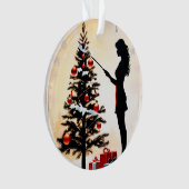 Silhouette mit dekoriertem Weihnachtsbaum Ornament (Vorderseite)