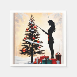Silhouette mit dekoriertem Weihnachtsbaum Serviette