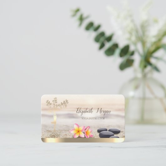 Silhouette mit Goldbaum, Zen-Steine, Blume Visitenkarte (Stehend Vorderseite)