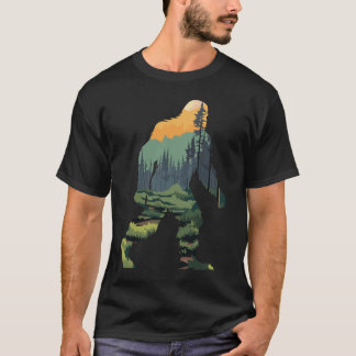 Silhouette mit landschaftlichem Wald Berg Sonnenun T-Shirt