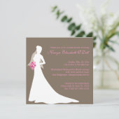 Silhouette mit rosa Blume Brautparty Einladung (Stehend Vorderseite)