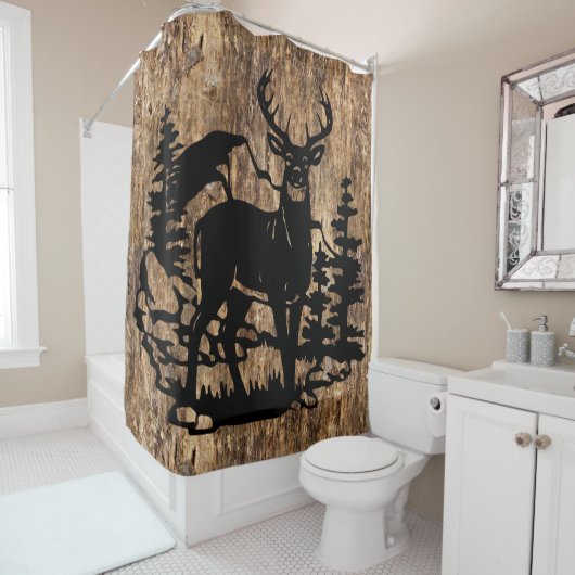 Silhouette mit weißem Schwanz auf Imitaten Baumrin Duschvorhang (Beispiel)