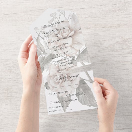 Silhouette mit weißer Rose zum Abendessen All In One Einladung (Abreißen)