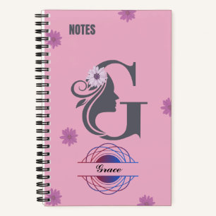 Silhouette Monogram Notebook - Benannt mit Letter Notizblock