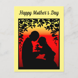 Silhouette Mother And Child Postcard Feiertagspostkarte