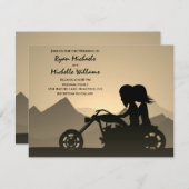 Silhouette Motorrad Couple Mountain Wedding Einladung (Vorne/Hinten)