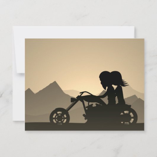 Silhouette Motorrad Couple Mountain Wedding Einladung (Rückseite)