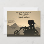 Silhouette Motorrad Couple Mountain Wedding Einladung<br><div class="desc">Diese Hochzeitseinladung beinhaltet ein Silhouette-Ehepaar,  das mit einem Motorrad mit Sonnenuntergang oder Sonnenaufgang auf den Bergen fährt.</div>