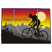 Silhouette Mountain Bike Frohes Vatertag Große Geschenktüte (Rückseite)