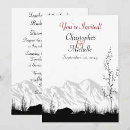 Silhouette Mountain Black, White and Red Wedding Einladung