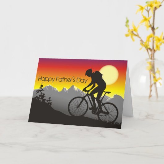 Silhouette Mountainbike glücklich Vatertag Karte (Gelbe Blume)