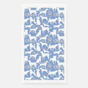 Silhouette Muster für Hunde.White.03 Blau BG Serviette