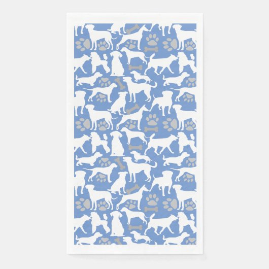Silhouette Muster für Hunde.White.03 Blau BG Serviette (Vorderseite)