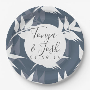 Silhouette Navy Garten Blätter Hochzeit Pappteller