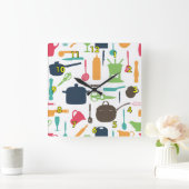 Silhouette niedlich Kitchen Tools Quadratische Wanduhr (Zuhause)