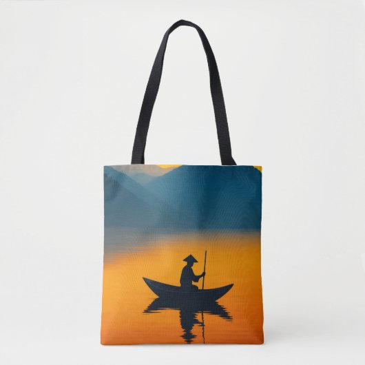 Silhouette of a Boatman at Sunset – Asian Minimali Tasche (Vorderseite)
